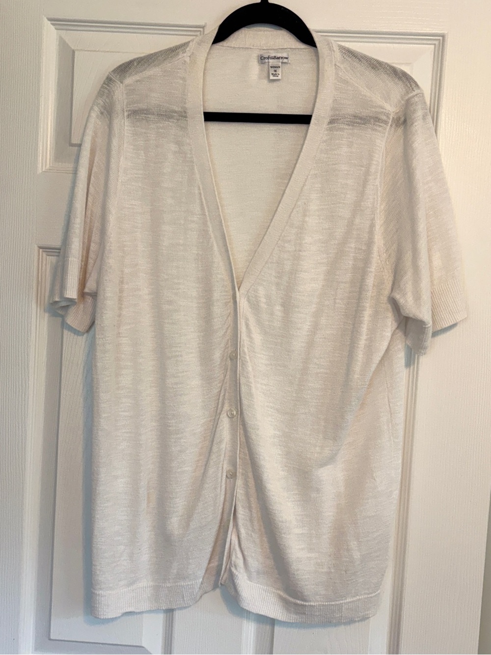 White lightweight short sleeve cardigan